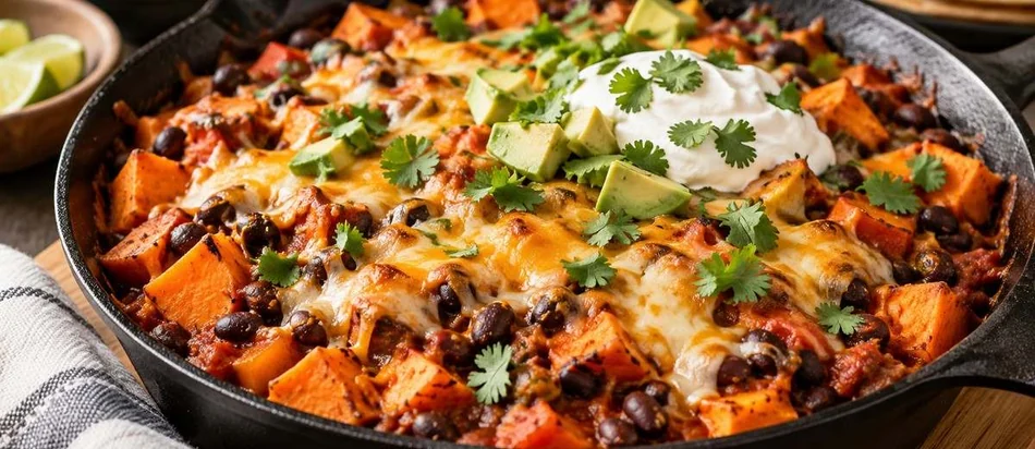 Black bean and sweet potato enchilada skillet