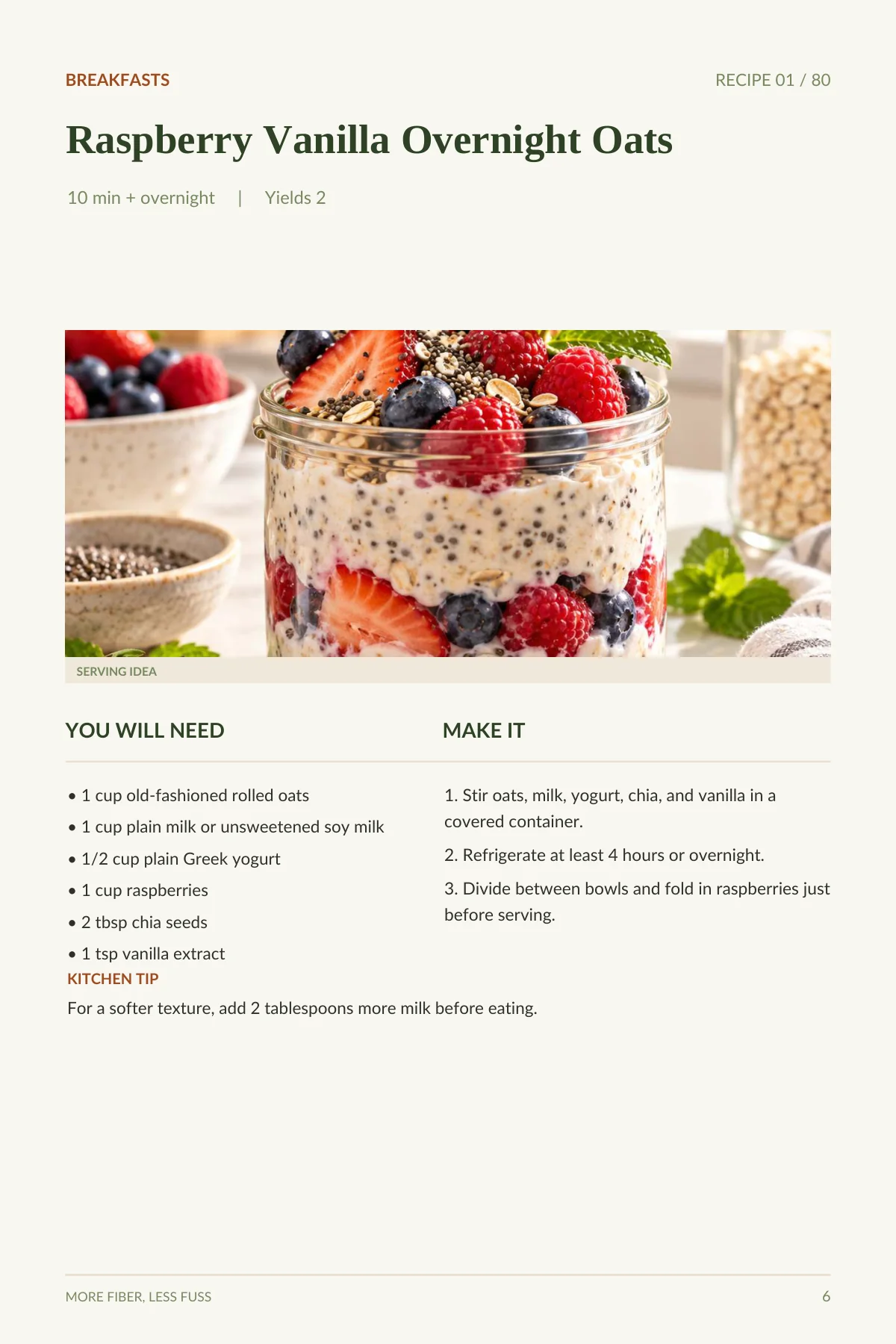 Actual interior page: Raspberry Vanilla Overnight Oats
