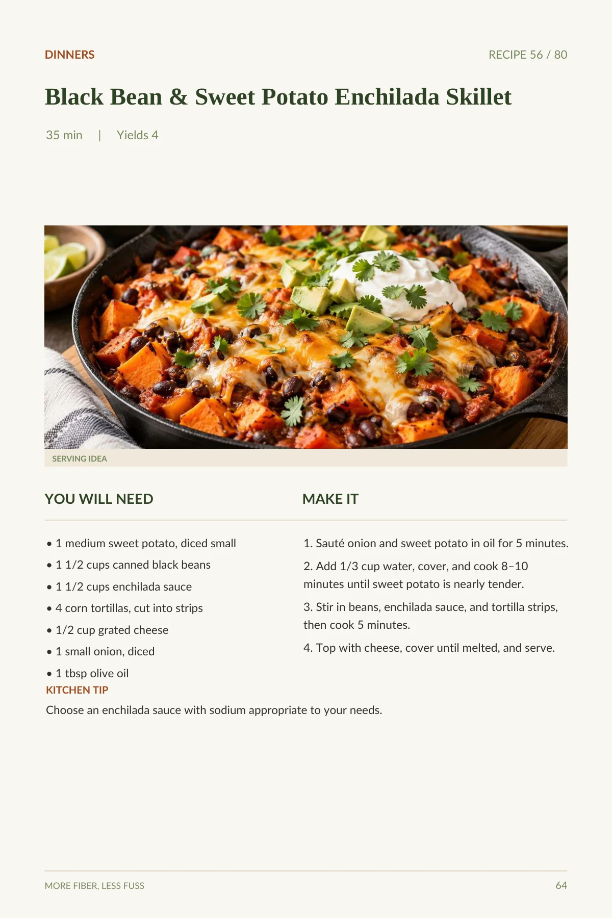 Actual interior page: Black Bean and Sweet Potato Enchilada Skillet