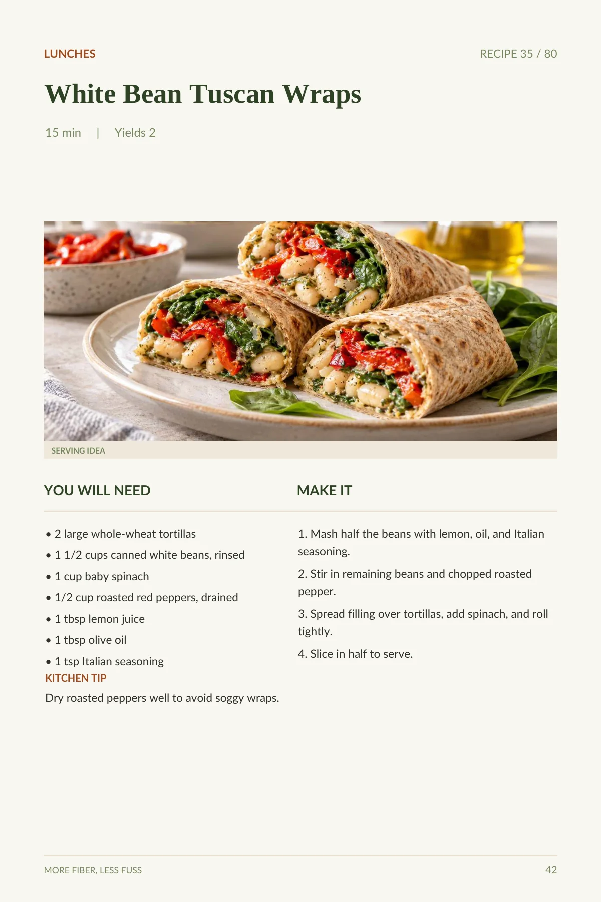 Actual interior page: White Bean Tuscan Wraps